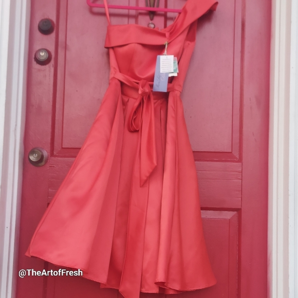 NWT Morilee Off the Shoulder Formal Orange Flounce Midi Formal Prom Dress - Picture 10 of 14